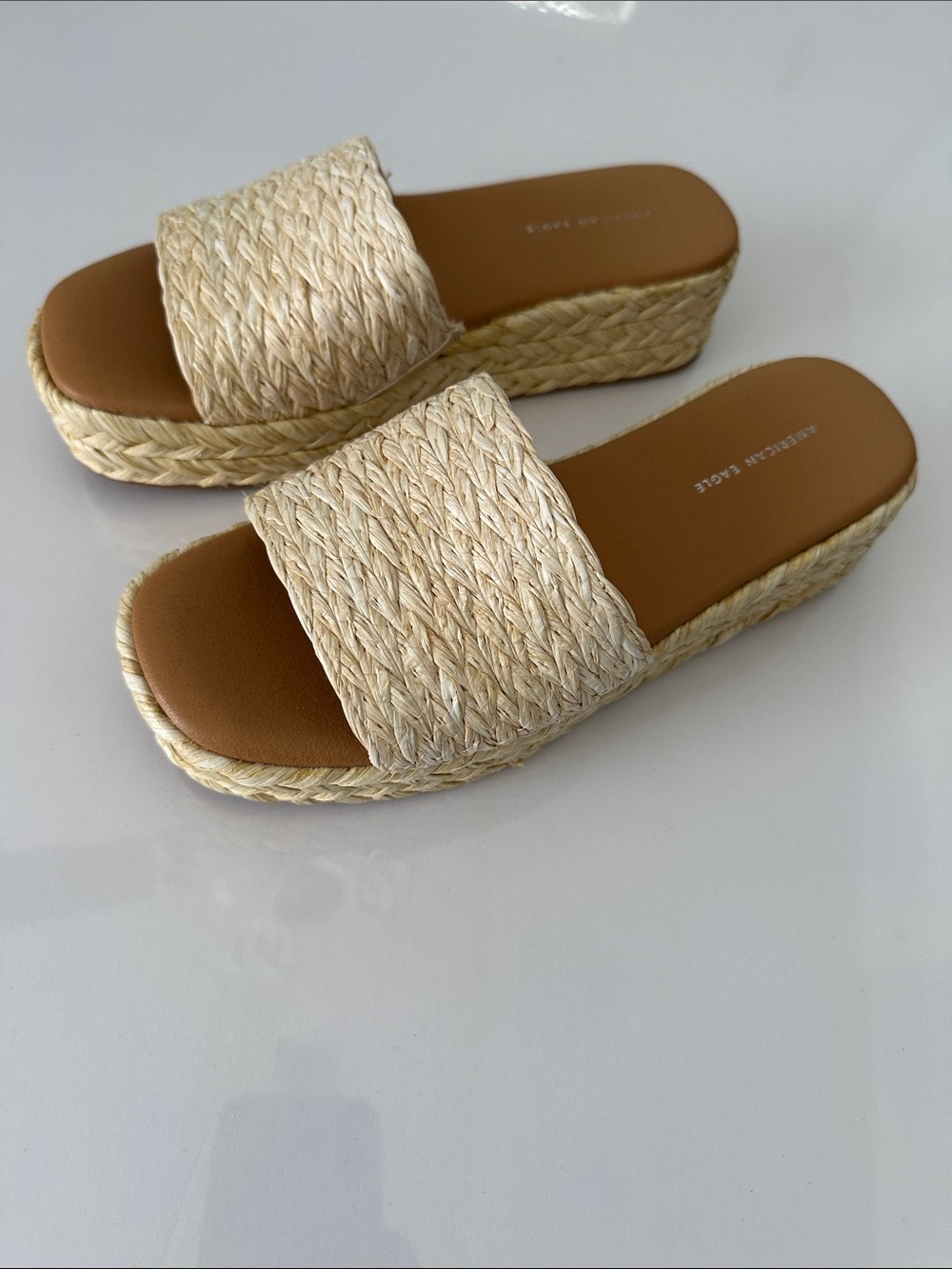 AE Raffia Espadrille flatform slide sandal
